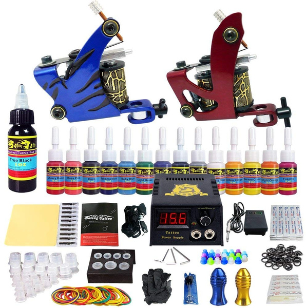 Tattoo Complete Tattoo Kit 2 Pro Machine Guns 14 Inks Power Supply Foot Pedal Needles Grips Tips