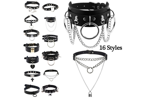 Wholesale Gothic Lock Chain necklace multilayer Punk choker collar goth  pendant necklace women black leather emo Kawaii witch rave jewelry From  m.