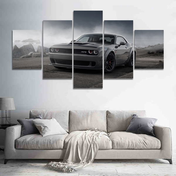 White Dodge Challenger American Muscle Car Large Poster Canvas Picture Print 