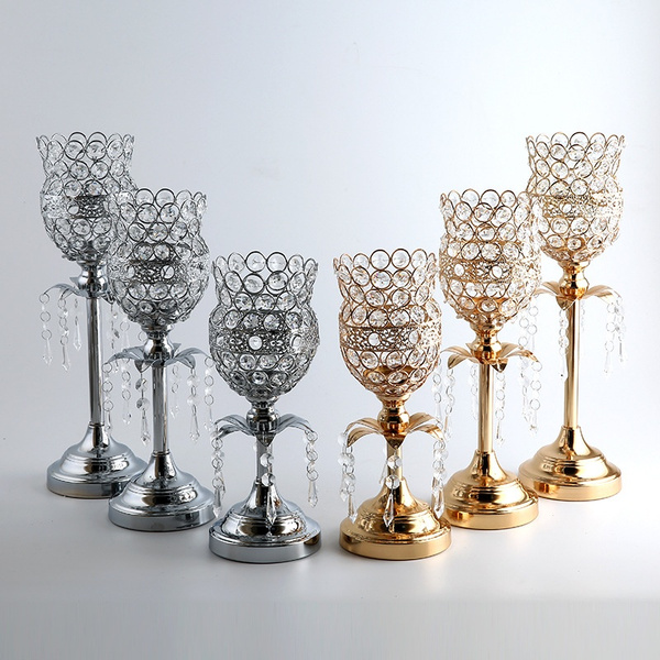 Gold Crystal Candle Holder For Wedding Centerpiece, Tealight