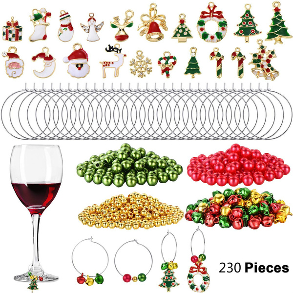 230 Pieces Christmas Wine Glass Charms Assorted Enamel Charm