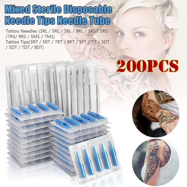 Tattoo Needles & Cartridges Set 100pcs Disposable Mixed Tattoo Needles &  100pcs Assorted Tattoo Needles Tubes Includes 3RL / 5RL / 7RL / 9RL / 3RS /  5RS /7RS/ 9RS / 5M1 /