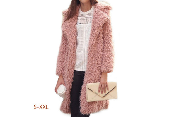 YIhujiuben Womens Fuzzy Fleece Lapel Open Front Coat Faux Fur Winter Outwear Jackets 