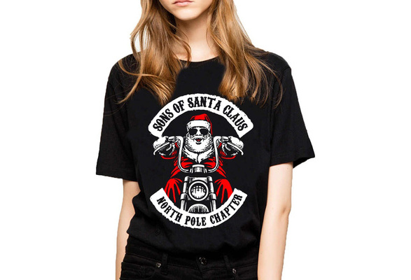 Sons of Santa Claus North Pole Chapter Xmas Funny Biker Christmas T-shirt tops 