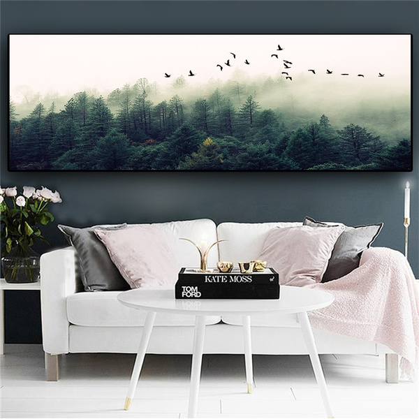 Abstract Nordic Forest Bird Landscape Canvas Paints Poster Home Room Wall Decor