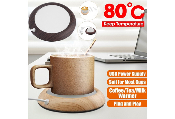 Beige USB Heat Beverage Mug Mat Wood Grain Cup Warmer Office Tea Coffee Heater Pad Girlfriend Gift 