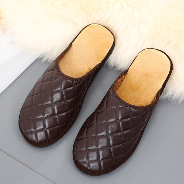 Men/'s Winter Warm Leather Slippers Comfy Mules Home House Casual Walking  ！