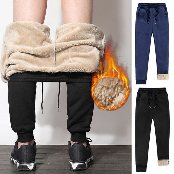 Winter Men Loose Warm Trousers Joggers Fleece Lined Athletic Pants Thick  Casual+