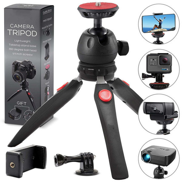 Polarduck Mini Tripod Cell Phone Tripod Fully Adjustable Angle & Rotation Tabletop Holder Tripod Stand for iPhone/Camera/DLSR/Android Smartphone/Projector with Universal Phone Mount & GoPro Mount 