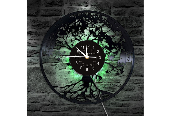 Vinyl Record Clock, Tree of Life Wall Clock, Vintage Wall Decor Lights  Lamp, Wall Art, Christmas Birthday Gift, Black Cool Retro Clock
