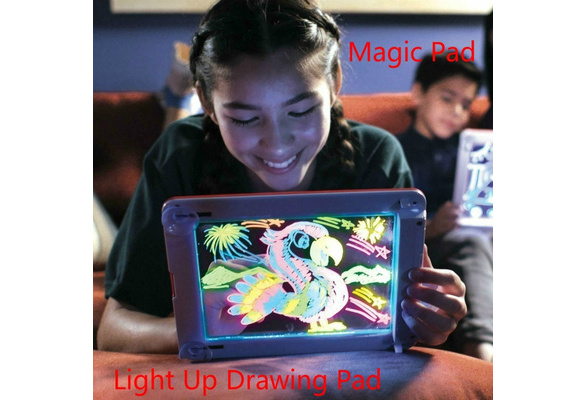 Magic Glow Drawing Pad 3d Light Up Portable Board Learning Tablet For Draw Sketch Create Doodle Art Write And Colorful Effects Wish Magic Glow Drawing Pad Portable Board, Light Up Art Board