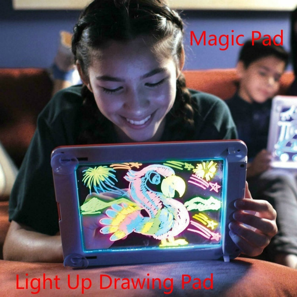 Magic Glow Drawing Pad 3d Light Up Portable Board Learning Tablet For Draw Sketch Create Doodle Art Write And Colorful Effects Wish Magic Glow Drawing Pad Portable Board, Light Up Art Board