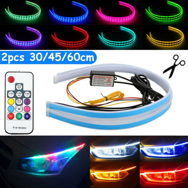 2pcs 30/45/60CM RGB Slim Sequential Flexible LED DRL Turn Signal Strip ...