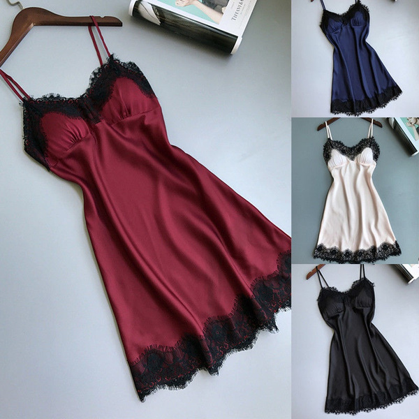 Silk Satin Sleeveless Nightgowns For Women Sexy V Neck Satin Short