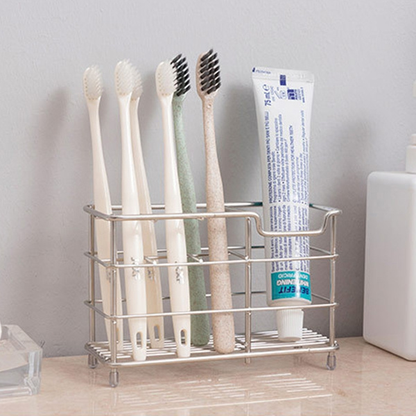 Toothbrush Holder Stainless Steel 6 Slots Stand Toothpaste Storage Organizer