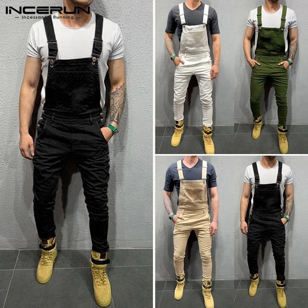 Salopette en jean décontractée pleine longueur pour hommes salopette  décontractée salopette ample crayon long pantalon de remise en forme jean  avec poches | Wish