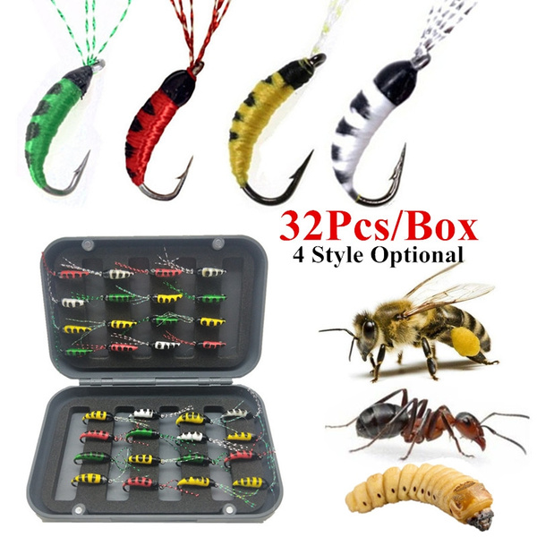 32Pcs/Box Fly Fishing Lure Dry/Wet Flies Ice Fishing Lure Artificial Bait 