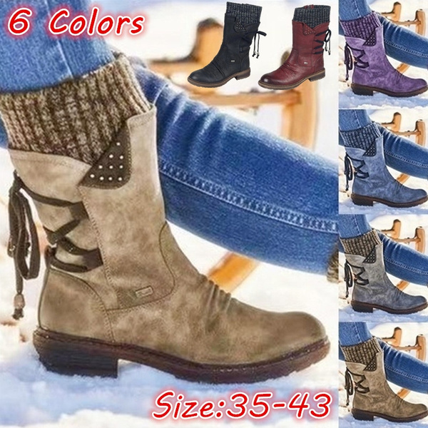 women's winter warm back lace up snow boots