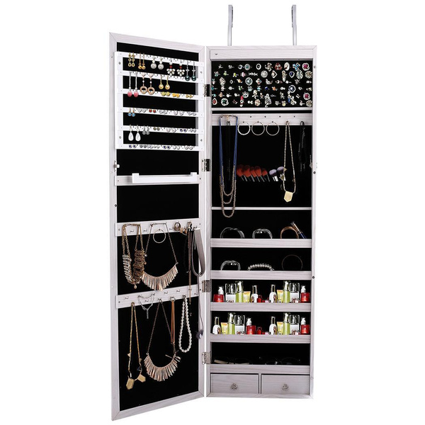 Wall Mounted Jewelry Box Door Hanging Cabinet Lockable Organizer With Mirror And Led Light Wish - Wall Mounted Jewellery Boxes