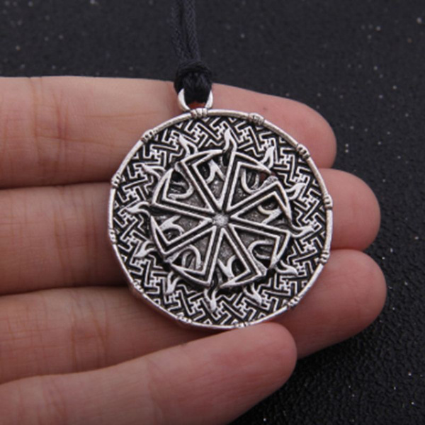 DeemoShop Handmade Pendant Necklace Slavic Amulet Pagan Solar Symbol Slavic Wheel Nordic Amulet Viking Men 