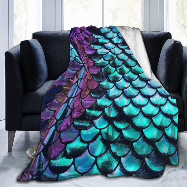 Throw Blanket Mermaid Fish Scale Sequin Ultra Soft Micro Fleece