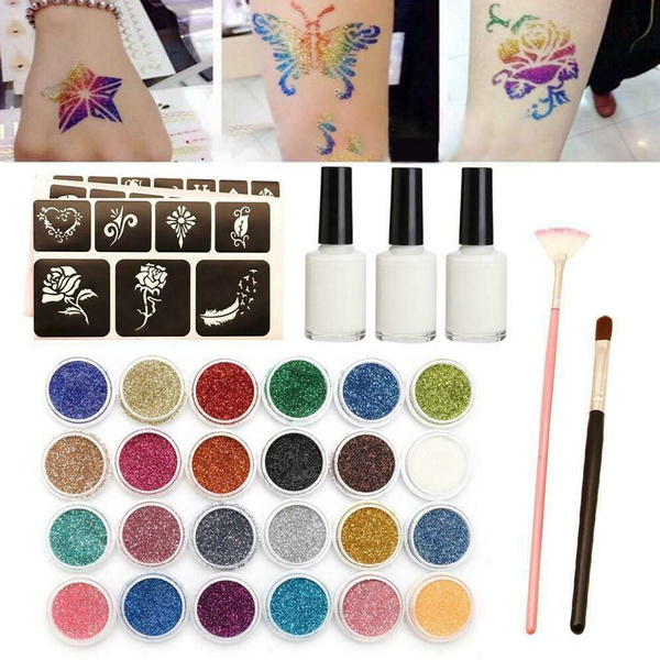 118 Uniquely Themed Temporary Tattoo Stencils, Glitter Tattoo Kit by ...