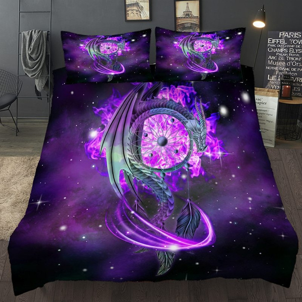 Dragon Dreamcatcher Bedding Set Queen Size Mysterious Galaxy Duvet Cover King Twin Full Single Double Bed No Comforter And Flat Sheet Wish Dragon Dreamcatcher Bedding Set Queen, Dragon Bedding Sets Queen