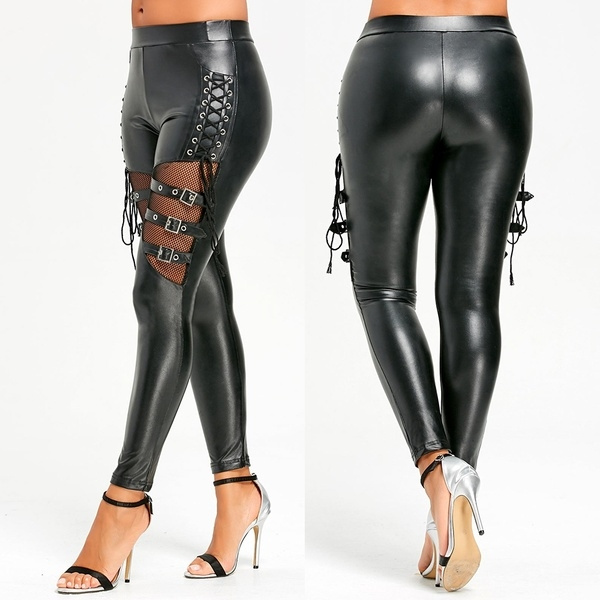 S-XXL Women Skinny Black PU Leather Leggings Fashion Sexy Punk