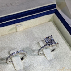 2Pcs/Set Princess  2.0CT Zircon Ring Anniversary Gift Engagement Bridal Wedding Ring Jewelry Size 5-11