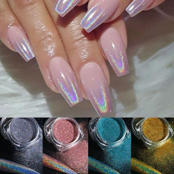 Holographic Powder On Nails Laser Silver Glitter Chrome Nail Powder DIP ...
