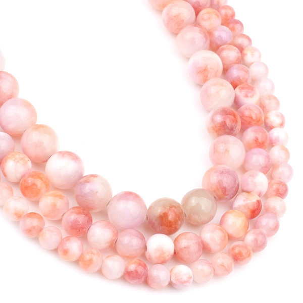 White Persian Jade Pink Natural Gemstone Beads Pink White Beads For  Bracelets