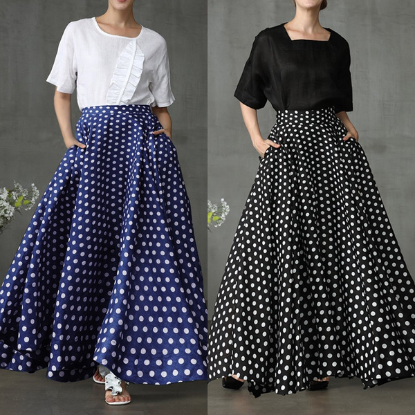 ZANZEA Women Retro Polka Dot Printed Zipper 80s Fashion Long Skirt