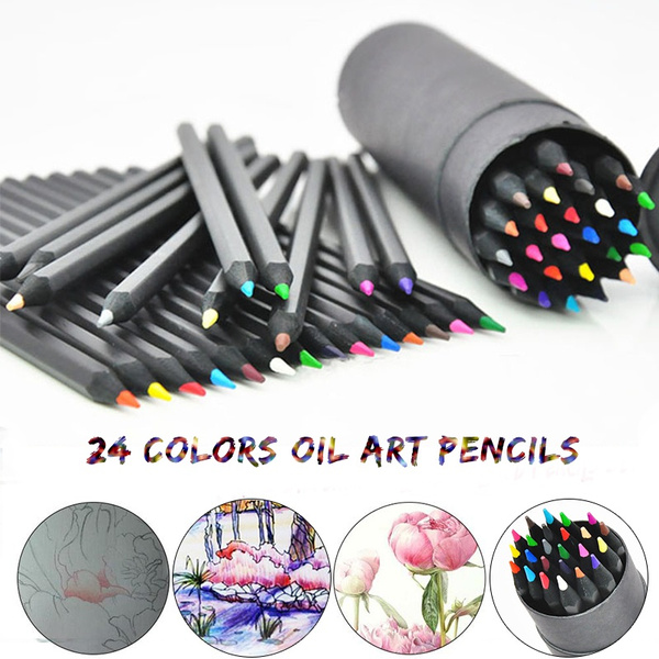 24 Colors Oil Art Pencils Nontoxic Colour Drawing Sketching Artist
