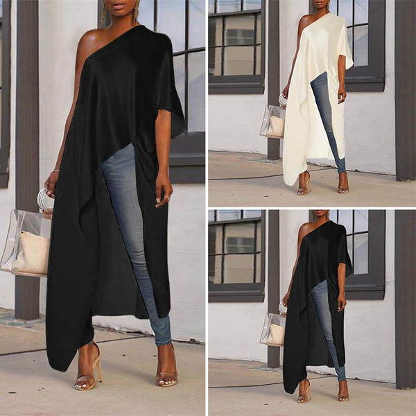 Women Solid One Sleeve Long Tops Off 