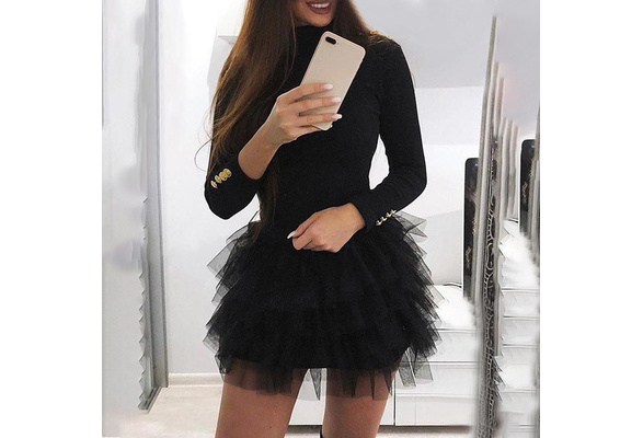 Autumn Women Solid Organza Spliced Long 