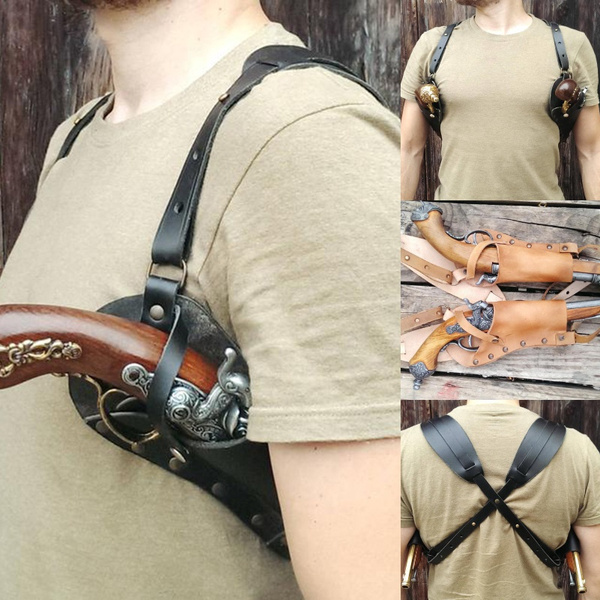 New Arrival Steampunk Leather Suspender Holster Bag Double Harness