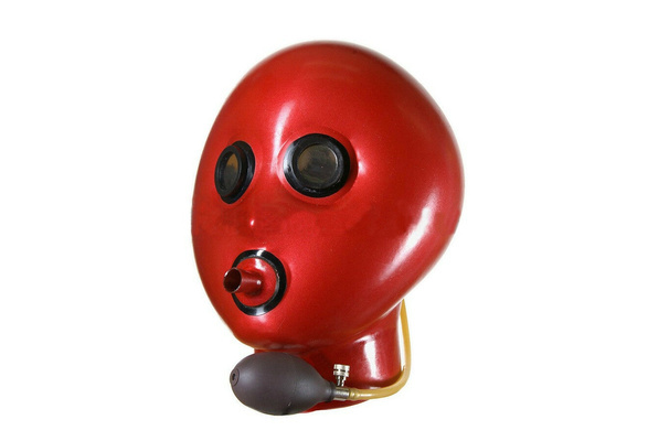 Gummy rubber mask Inflatable latex hood with breath pipe and mirror eyes 