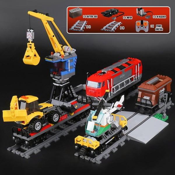 02009 Heavy Haul Cargo Train City Building Blocks Crane Helicopter