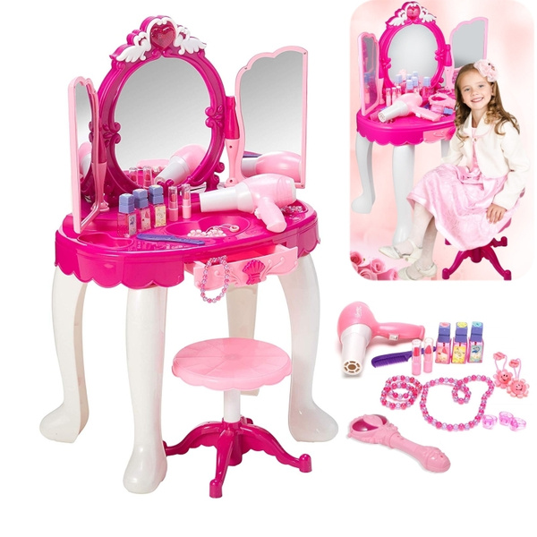 Pretend Play Kids Vanity Table and Chair Beauty Play Set with Fashion ...