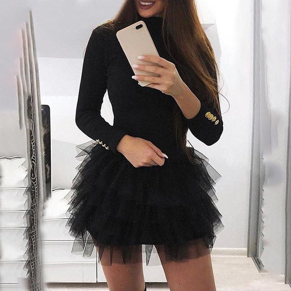 Women Fashion Solid Organza Spliced 