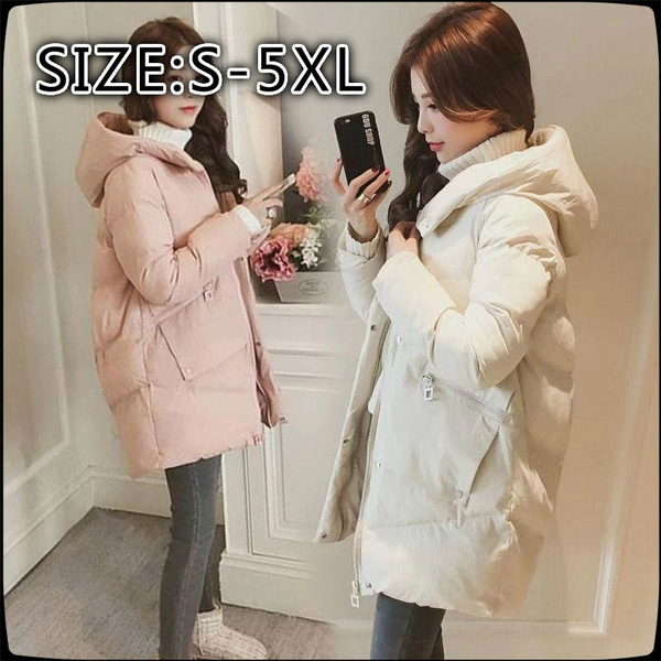 Fashion Ladies Winter Jacket Casual Solid Thick Warm Hooded Cotton Coat  Pocket Snow Coat M-3XL