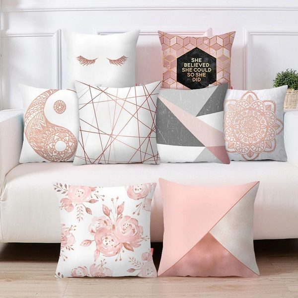 Misciu Pillow Case Rose Gold Geometric Pineapple Glitter Cushion Cover One Side Printed