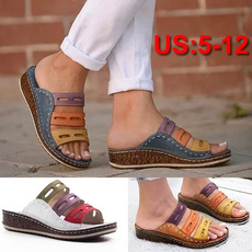 New Fashion Women Summer Slippers Low Heels Sandals Open Toe Outdoor Slippers Slides Gladiator Wedge Slippers