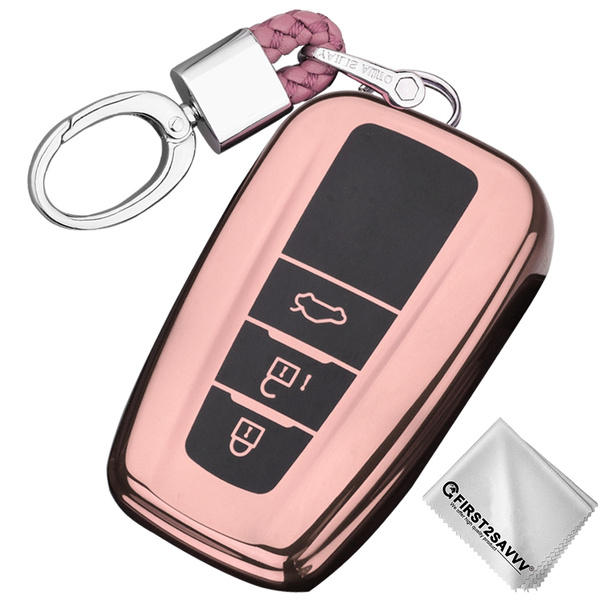 only for Keyless go -Silver+1pac keychain for Toyota Key Fob Cover Premium Soft TPU 360 Degree Protection Key Case Compatible with 2018 2019 2020 Toyota Camry RAV4 Avalon C-HR Prius Corolla Smart Key 