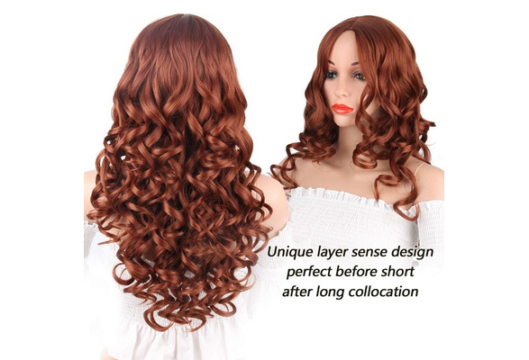 Alimice Long Wavy Auburn Wigs Curly Ginger Wig Synthetic Fox Red