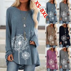 XS-5XL Women's Fashion Autumn and Winter Clothes Casual O-neck Long Sleeve Tops Ladies Loose Tunic T-shirts Cotton Floral Printed Blouses Plus Size Pullover Sweatshirts