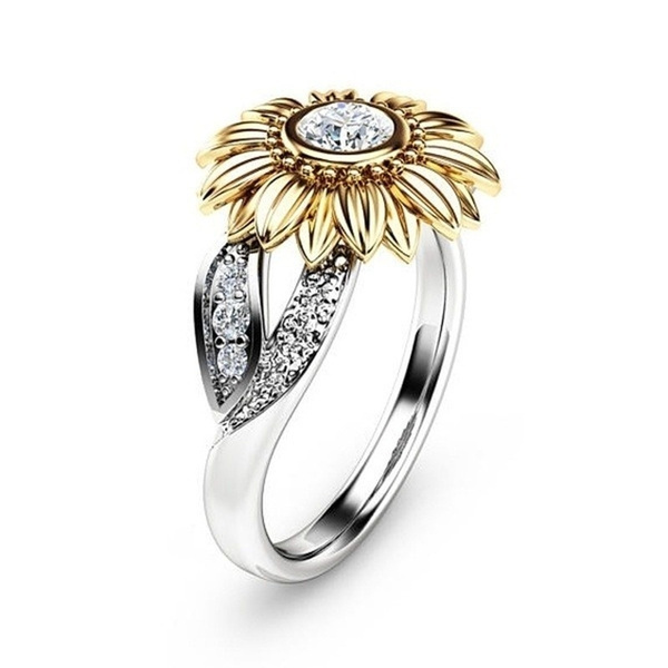 Size 6 7 8 9 10 Bridal Gift Wedding Flower Jewelry Sunflower Rings Proposal 