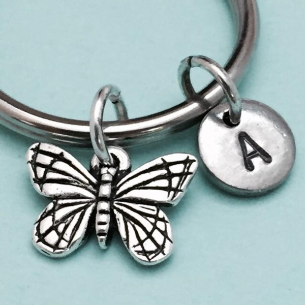 monogram personalized keychain initial charm initial keychain butterfly charm Butterfly keychain