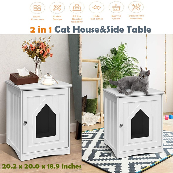 Tangkula Nightstand Pet House Decorative Cat House Cat Home Nightstand Litter Box Furniture Indoor Pet Crate Cat Washroom Litter Box Enclosure Wish