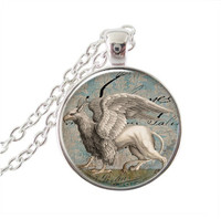 Snow Griffin necklace Everquest jewelry glass cabochon pendant